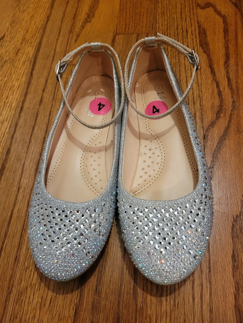 Girls Silver Glitter Ankle-Strap Flats